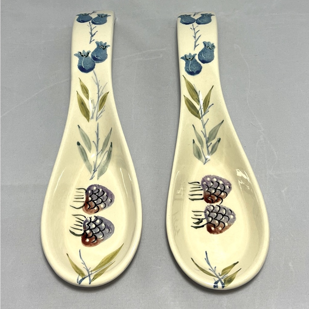 Ceramic Spoon Rest, Artist’s Touch Hand Painted, Summer Splendor, Blueberries